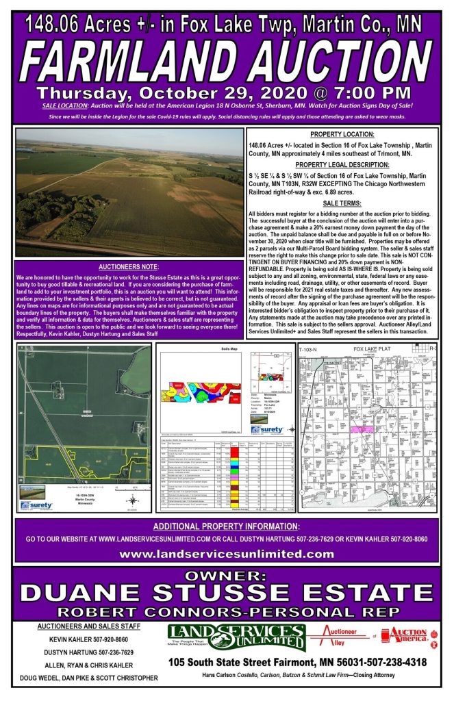 Farmland Auction in Southern Minnesota and Northern Iowa