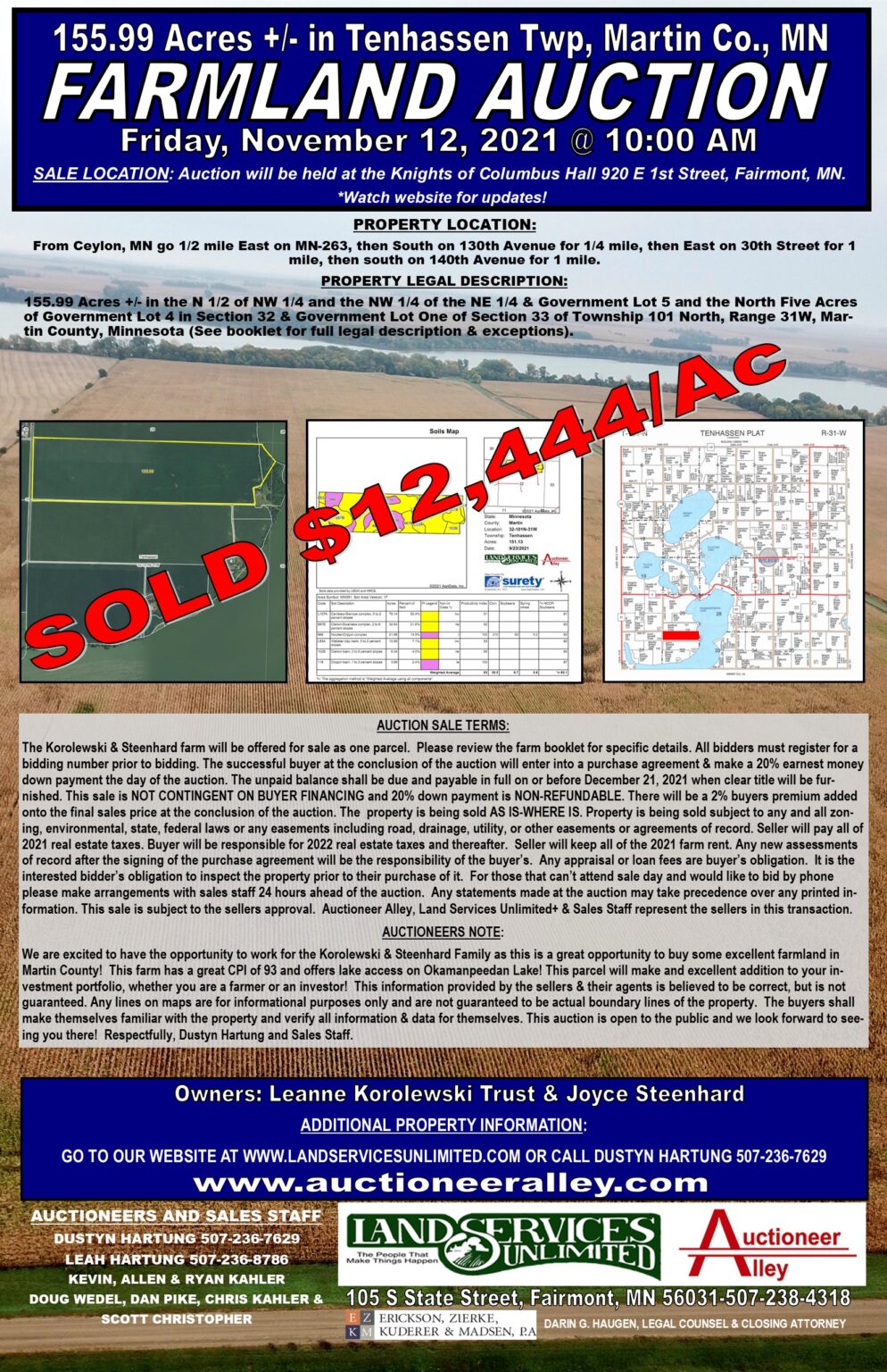 Sold! Bare Farmland Auction in Martin County, MN Land Services Unlimited