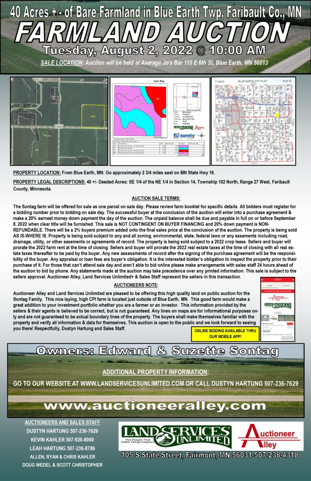 SOLD! Bare Farmland Auction in Faribault County, MN Land Services
