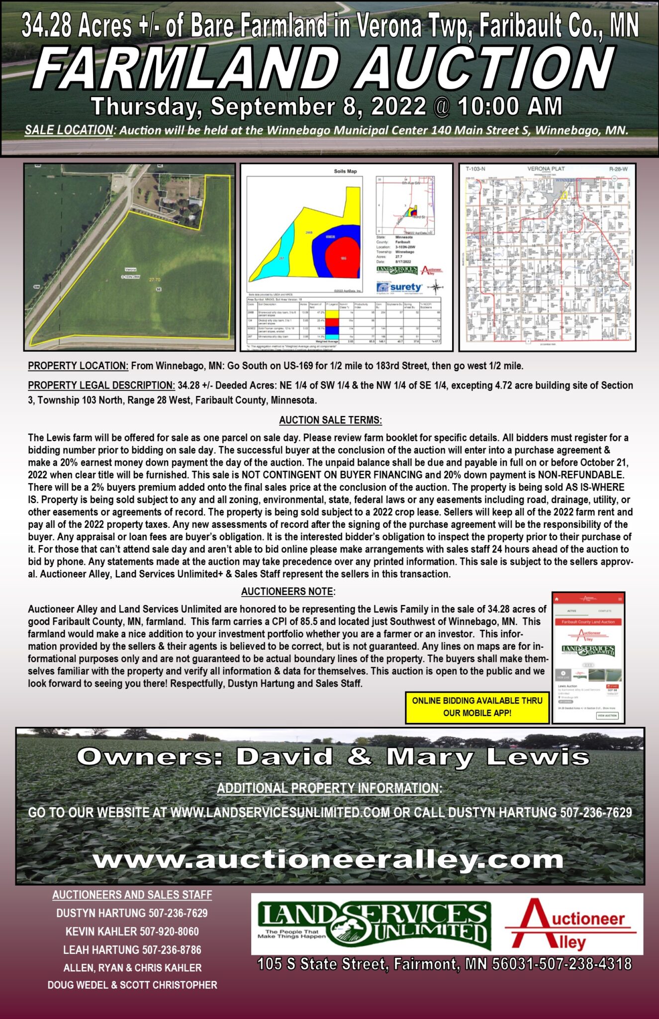 Sold! Bare Farmland Auction in Faribault Co., MN Land Services Unlimited