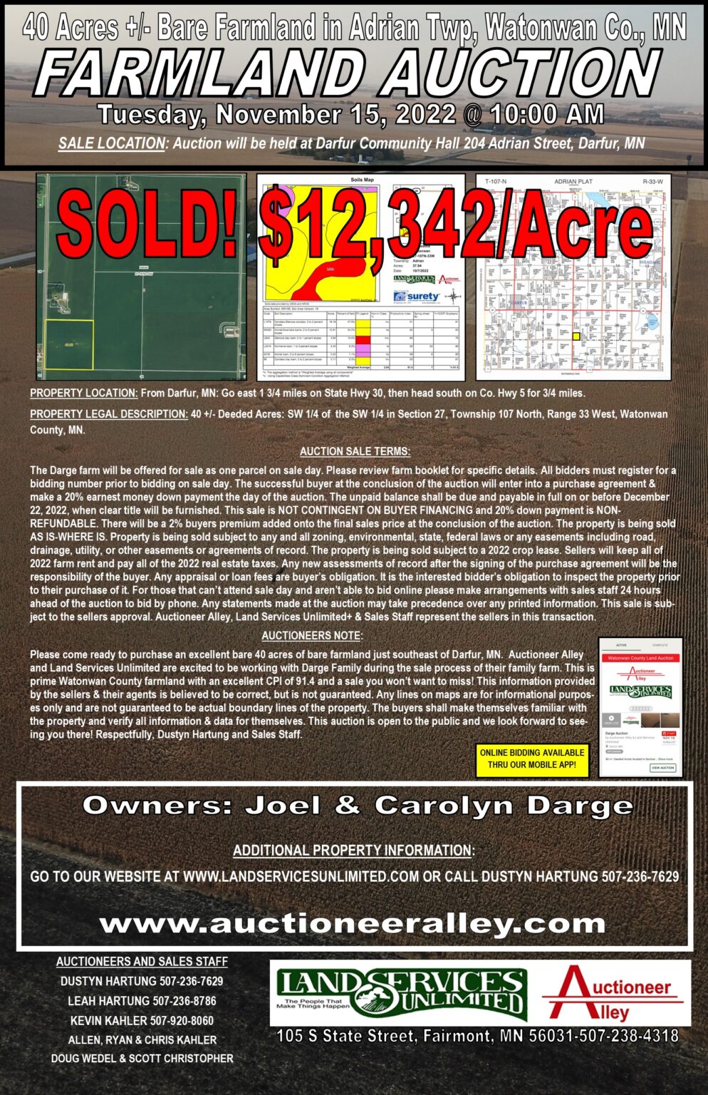 SOLD! Bare Farmland Auction in Watonwan Co., MN Land Services Unlimited