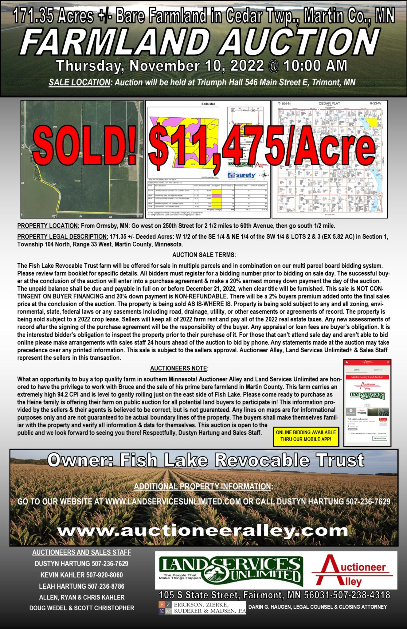 SOLD! Bare Farmland Auction in Martin Co., MN! Land Services Unlimited