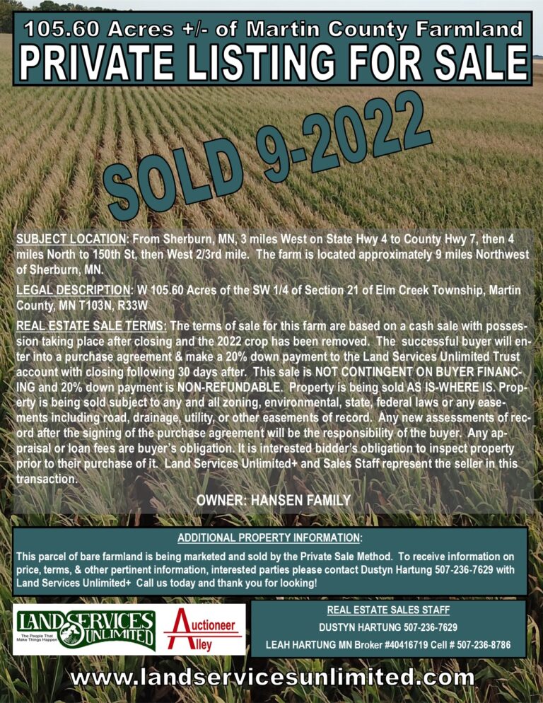 SOLD! Bare Farmland in Martin County, MN Land Services Unlimited
