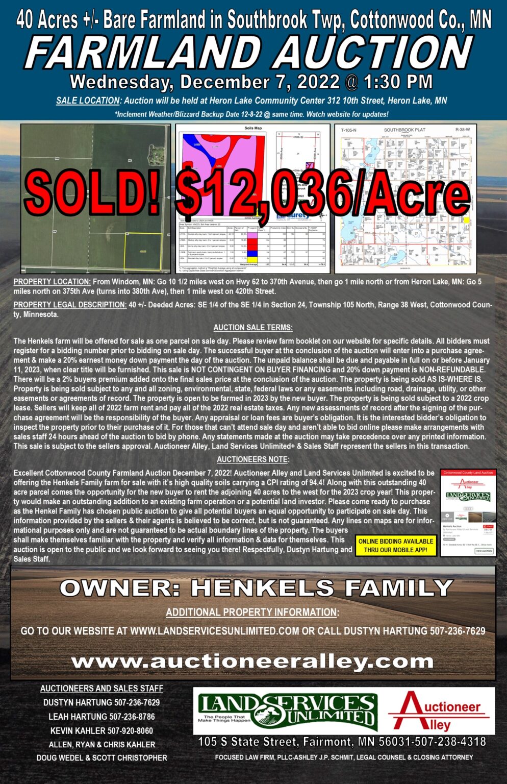 Sold! Bare Farmland Auction in Cottonwood Co., MN Land Services Unlimited