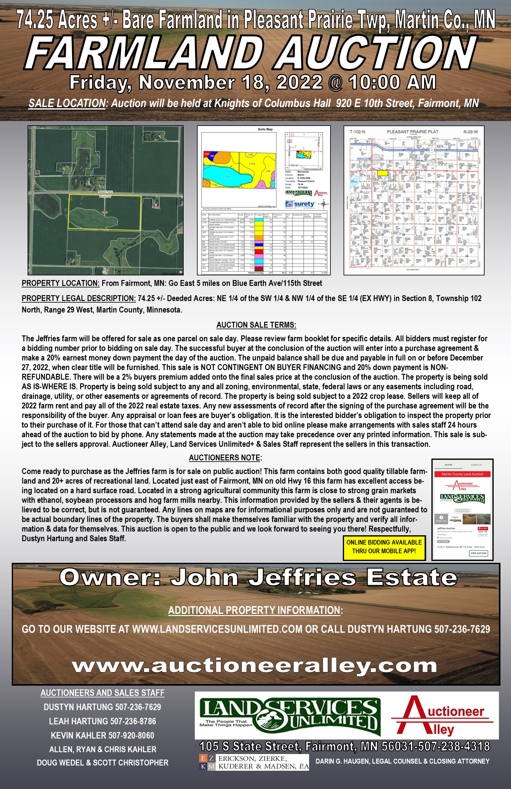 Sale Pending! Bare Farmland Auction in Martin Co., MN Land Services