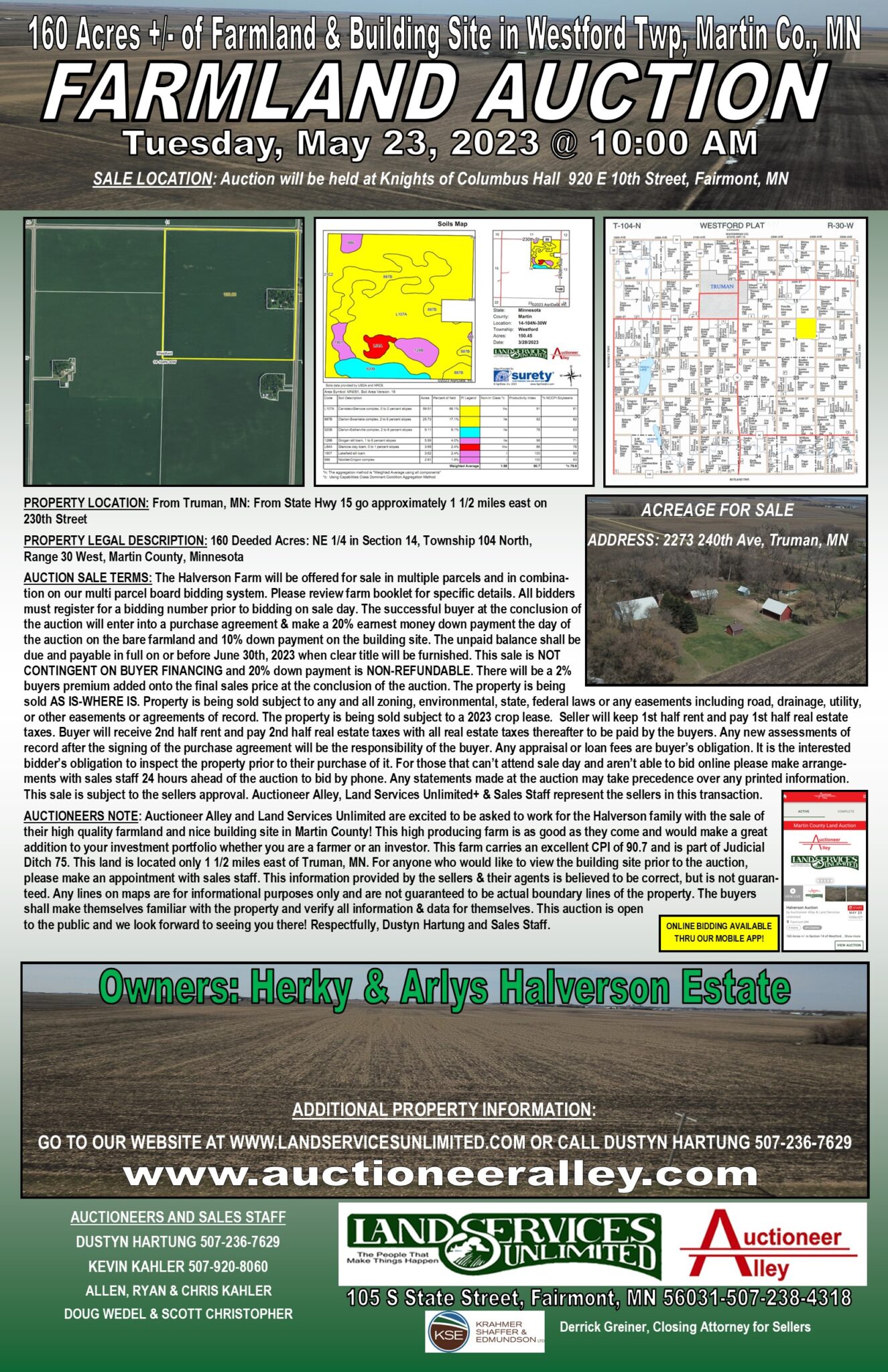 SOLD! Farmland & Building Site Auction in Martin Co., MN Land Services Unlimited