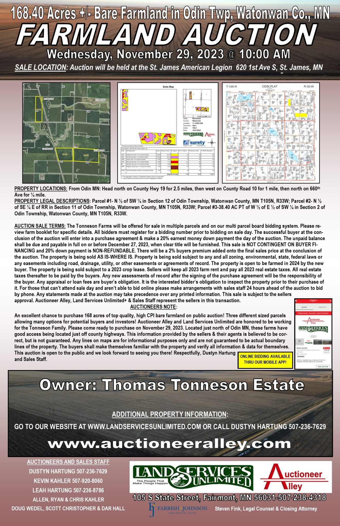 SOLD! Bare Farmland Auction in Watonwan Co., MN Land Services Unlimited