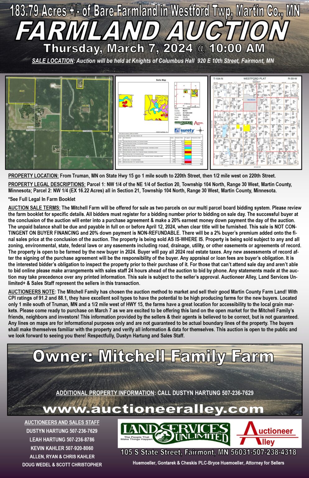 SOLD! Bare Farmland Auction in Martin County, MN Land Services Unlimited